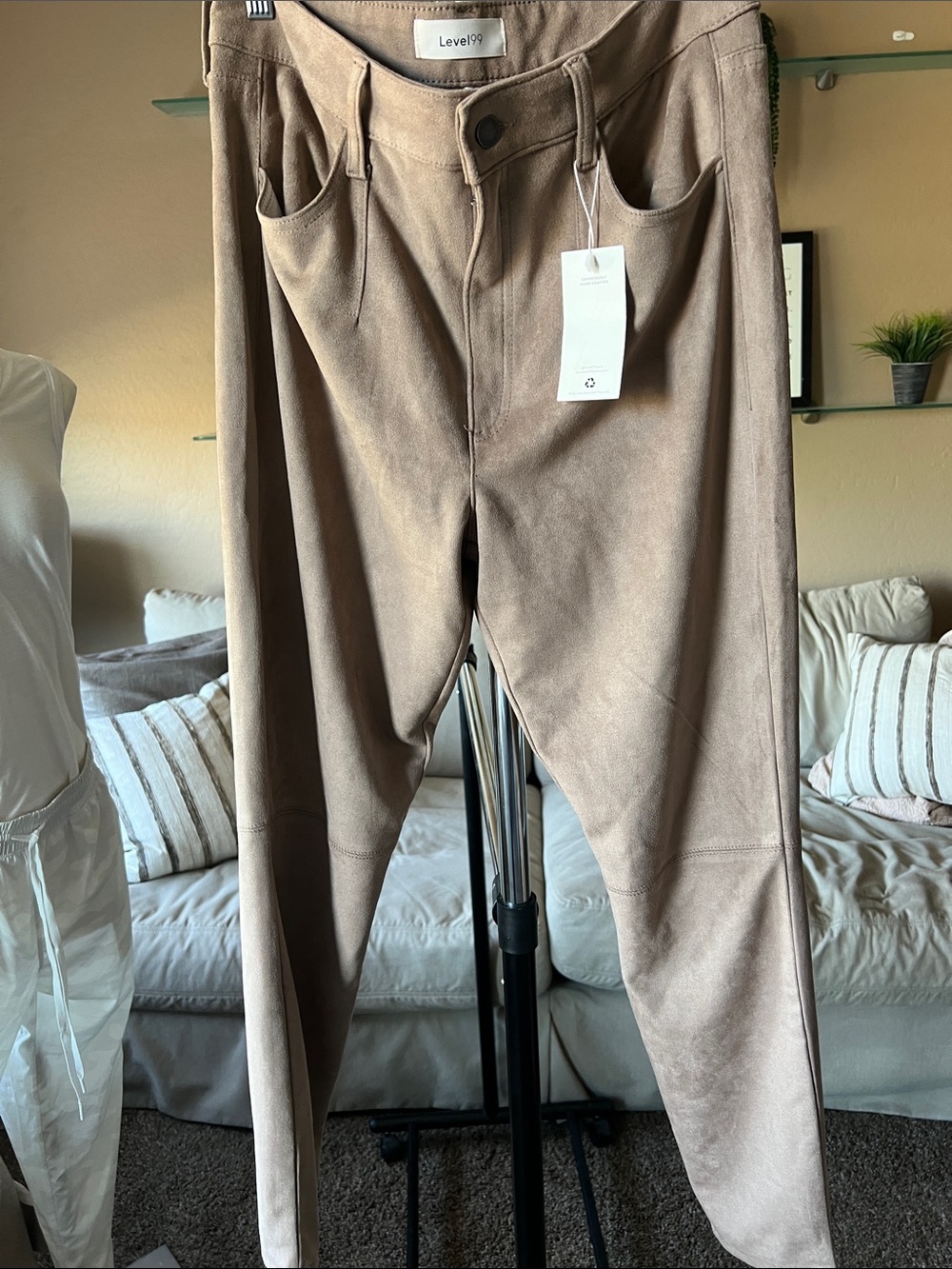 Level 99 Taupe Suede-Look Pants